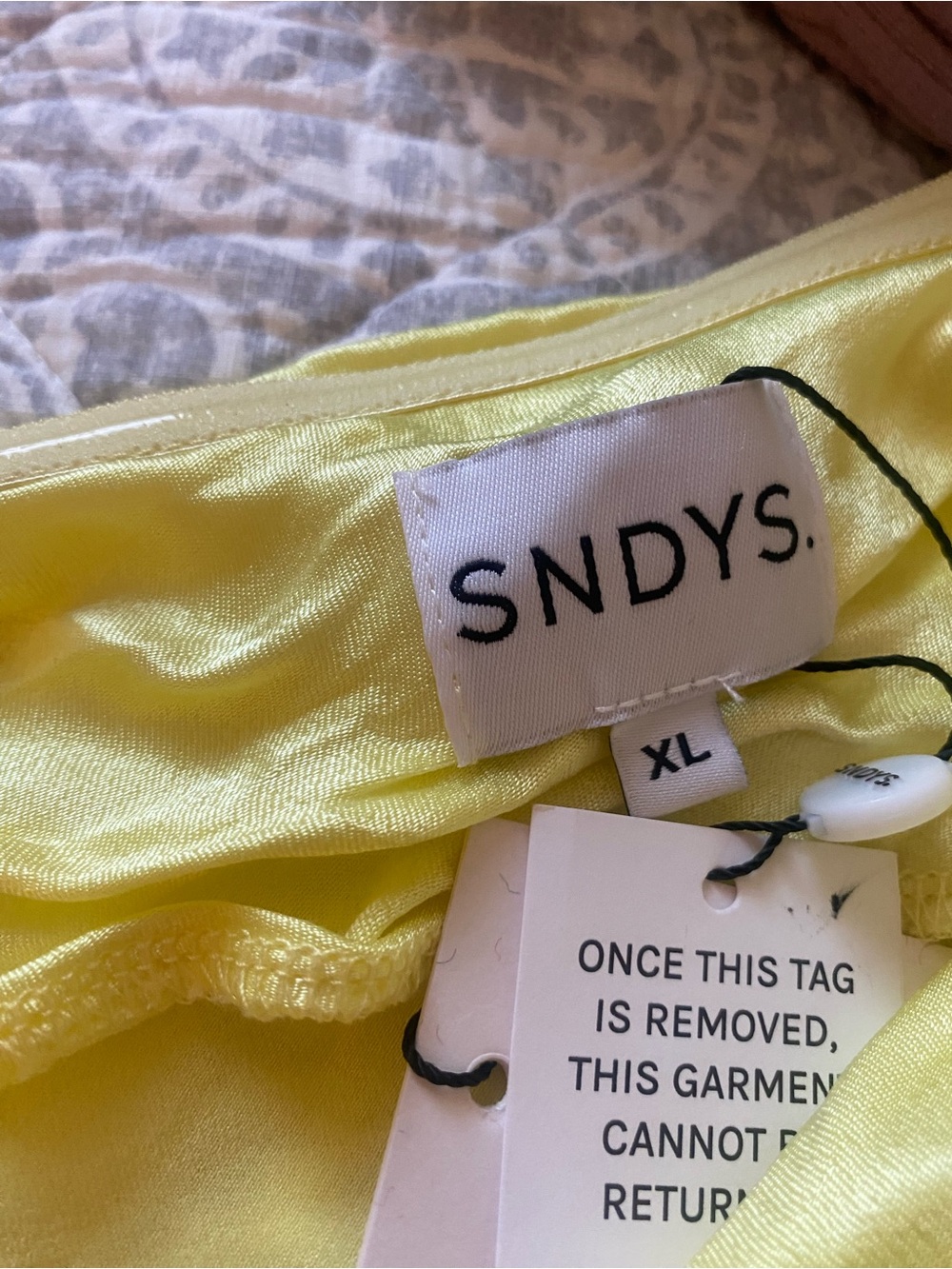 SNDYS Yellow Satin Strapless Slip Dress